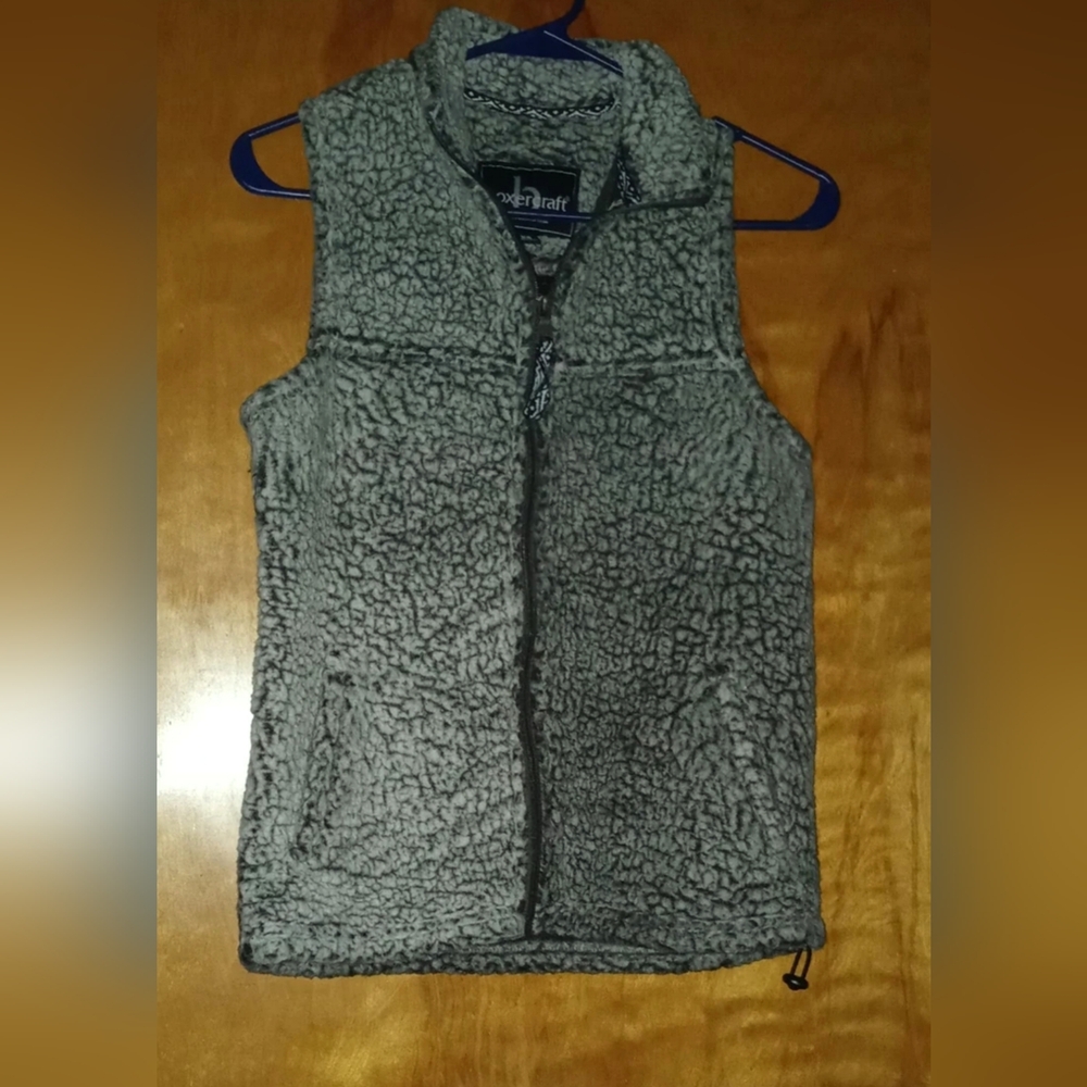 Women's Boxer Craft Sleeveless Sherpa Fleece Vest Black & Gray Full Zip X-Small